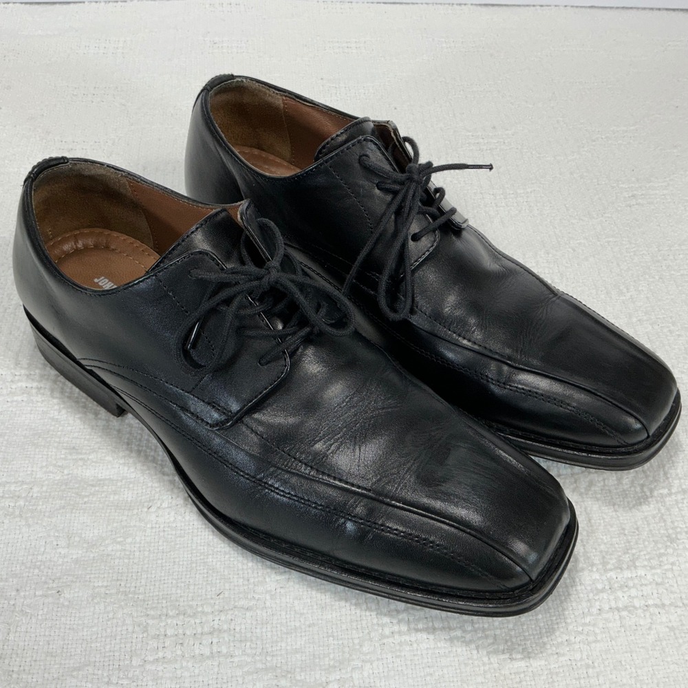 Johnston‎ & Murphy Black Leather Square Toe Lace Up Dress Shoes Men's 10M